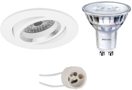 Led Spot Set - Pragmi Aerony Pro - Gu10 Fitting - Inbouw Rond - Mat Wit - Kantelbaar - Ø82mm - Philips - Sceneswitch 827