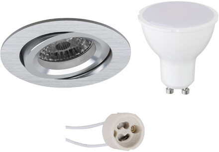 LED Spot Set - Pragmi Aerony Pro - GU10 Fitting - Inbouw Rond - Mat Zilver - 6W - Natuurlijk Wit 4200K - Kantelbaar - Zilverkleurig