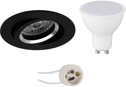 LED Spot Set - Pragmi Aerony Pro - GU10 Fitting - Inbouw Rond - Mat Zwart - 6W - Natuurlijk Wit 4200K - Kantelbaar