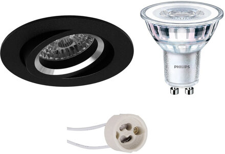 LED Spot Set - Pragmi Aerony Pro - GU10 Fitting - Inbouw Rond - Mat Zwart - Kantelbaar - Ø82mm - Philips - CorePro 827