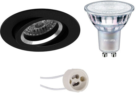 LED Spot Set - Pragmi Aerony Pro - GU10 Fitting - Inbouw Rond - Mat Zwart - Kantelbaar - Ø82mm - Philips - MASTER 927