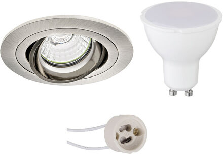 LED Spot Set - Pragmi Alpin Pro - GU10 Fitting - Dimbaar - Inbouw Rond - Mat Nikkel - 6W - Natuurlijk Wit 4200K - Zilverkleurig