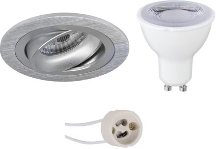 LED Spot Set - Pragmi Alpin Pro - GU10 Fitting - Dimbaar - Inbouw Rond - Mat Zilver - 6W - Helder/Koud Wit 6400K - Zilverkleurig