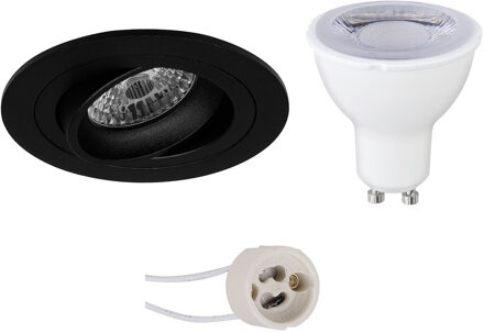 LED Spot Set - Pragmi Alpin Pro - GU10 Fitting - Dimbaar - Inbouw Rond - Mat Zwart - 6W - Helder/Koud Wit 6400K