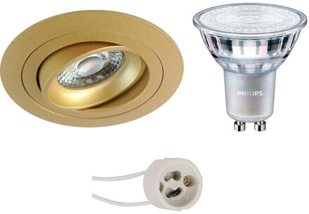 LED Spot Set - Pragmi Alpin Pro - GU10 Fitting - Inbouw Rond - Mat Goud - Kantelbaar - Ø92mm - Philips - MASTER 927 36D Goudkleurig