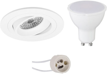 LED Spot Set - Pragmi Alpin Pro - GU10 Fitting - Inbouw Rond - Mat Wit - 6W - Natuurlijk Wit 4200K - Kantelbaar Ø92mm