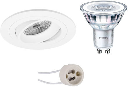 LED Spot Set - Pragmi Alpin Pro - GU10 Fitting - Inbouw Rond - Mat Wit - Kantelbaar Ø92mm - Philips - CorePro 827 36D