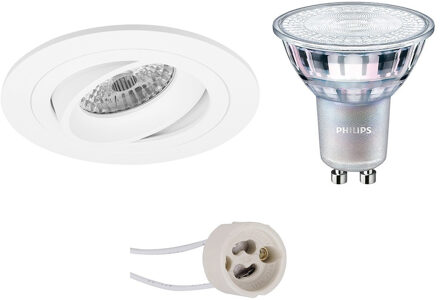 LED Spot Set - Pragmi Alpin Pro - GU10 Fitting - Inbouw Rond - Mat Wit - Kantelbaar Ø92mm - Philips - MASTER 927 36D VLE