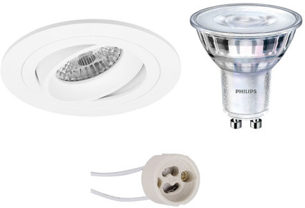 Led Spot Set - Pragmi Alpin Pro - Gu10 Fitting - Inbouw Rond - Mat Wit - Kantelbaar Ø92mm - Philips - Sceneswitch 827