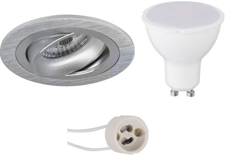 LED Spot Set - Pragmi Alpin Pro - GU10 Fitting - Inbouw Rond - Mat Zilver - 6W - Natuurlijk Wit 4200K - Kantelbaar Ø92mm Zilverkleurig