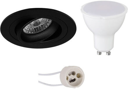 LED Spot Set - Pragmi Alpin Pro - GU10 Fitting - Inbouw Rond - Mat Zwart - 6W - Natuurlijk Wit 4200K - Kantelbaar Ø92mm