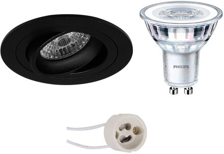 LED Spot Set - Pragmi Alpin Pro - GU10 Fitting - Inbouw Rond - Mat Zwart - Kantelbaar Ø92mm - Philips - CorePro 827 36D