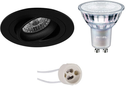 LED Spot Set - Pragmi Alpin Pro - GU10 Fitting - Inbouw Rond - Mat Zwart - Kantelbaar Ø92mm - Philips - MASTER 927 36D