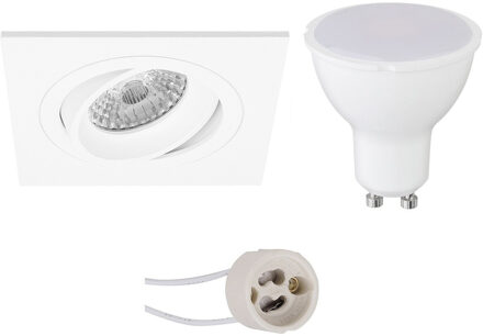 LED Spot Set - Pragmi Borny Pro - GU10 Fitting - Dimbaar - Inbouw Vierkant - Mat Wit - 6W - Helder/Koud Wit 6400K