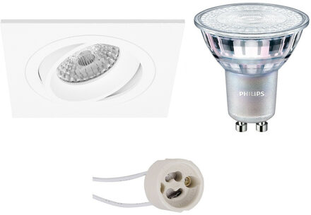 LED Spot Set - Pragmi Borny Pro - GU10 Fitting - Inbouw Vierkant - Mat Wit - Kantelbaar - 92mm - Philips - MASTER 927