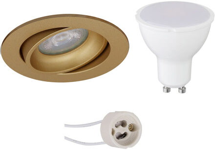 LED Spot Set - Pragmi Delton Pro - GU10 Fitting - Dimbaar - Inbouw Rond - Mat Goud - 6W - Natuurlijk Wit 4200K - Goudkleurig