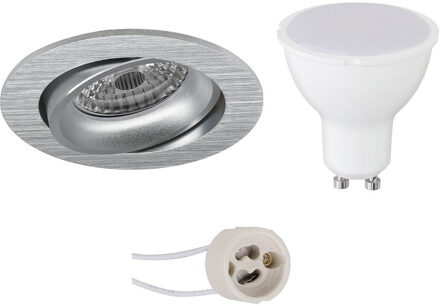 LED Spot Set - Pragmi Delton Pro - GU10 Fitting - Dimbaar - Inbouw Rond - Mat Zilver - 6W - Natuurlijk Wit 4200K - Zilverkleurig