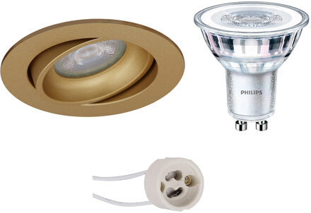 LED Spot Set - Pragmi Delton Pro - GU10 Fitting - Inbouw Rond - Mat Goud - Kantelbaar - Ø82mm - Philips - CorePro 827 Goudkleurig