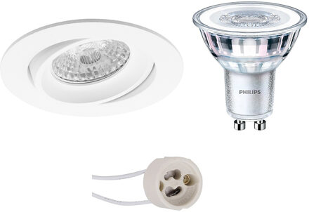 LED Spot Set - Pragmi Delton Pro - GU10 Fitting - Inbouw Rond - Mat Wit - Kantelbaar - Ø82mm - Philips - CorePro 827 36D