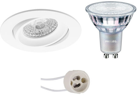 LED Spot Set - Pragmi Delton Pro - GU10 Fitting - Inbouw Rond - Mat Wit - Kantelbaar - Ø82mm - Philips - MASTER 927 36D