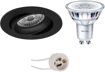 LED Spot Set - Pragmi Delton Pro - GU10 Fitting - Inbouw Rond - Mat Zwart - Kantelbaar - Ø82mm - Philips - CorePro 827