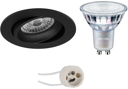 LED Spot Set - Pragmi Delton Pro - GU10 Fitting - Inbouw Rond - Mat Zwart - Kantelbaar - Ø82mm - Philips - MASTER 927