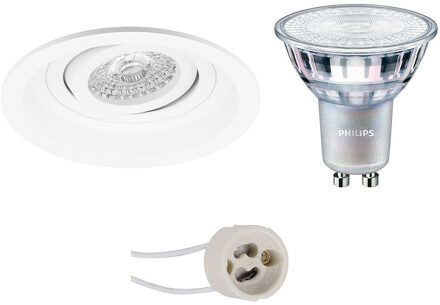 LED Spot Set - Pragmi Domy Pro - GU10 Fitting - Inbouw Rond - Mat Wit - Verdiept - Kantelbaar - Ø105mm - Philips