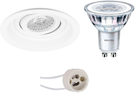 LED Spot Set - Pragmi Domy Pro - GU10 Fitting - Inbouw Rond - Mat Wit - Verdiept - Kantelbaar - Ø105mm - Philips