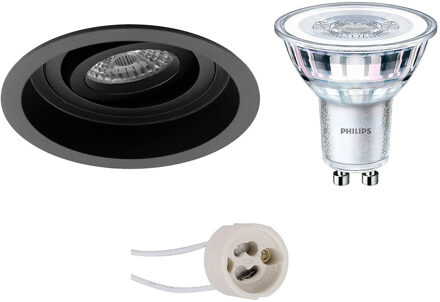 LED Spot Set - Pragmi Domy Pro - GU10 Fitting - Inbouw Rond - Mat Zwart - Verdiept - Kantelbaar - Ø105mm - Philips