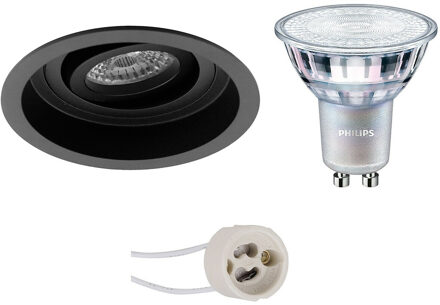 LED Spot Set - Pragmi Domy Pro - GU10 Fitting - Inbouw Rond - Mat Zwart - Verdiept - Kantelbaar - Ø105mm - Philips