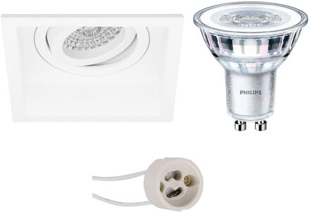 LED Spot Set - Pragmi Domy Pro - GU10 Fitting - Inbouw Vierkant - Mat Wit - Verdiept - Kantelbaar - 105mm - Philips