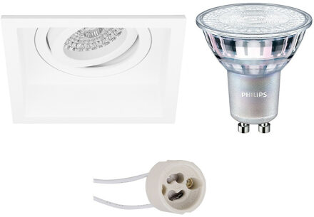 LED Spot Set - Pragmi Domy Pro - GU10 Fitting - Inbouw Vierkant - Mat Wit - Verdiept - Kantelbaar - 105mm - Philips