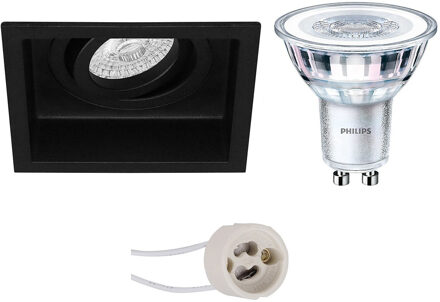 LED Spot Set - Pragmi Domy Pro - GU10 Fitting - Inbouw Vierkant - Mat Zwart - Verdiept - Kantelbaar - 105mm - Philips