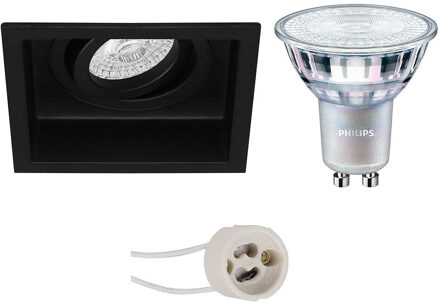 LED Spot Set - Pragmi Domy Pro - GU10 Fitting - Inbouw Vierkant - Mat Zwart - Verdiept - Kantelbaar - 105mm - Philips
