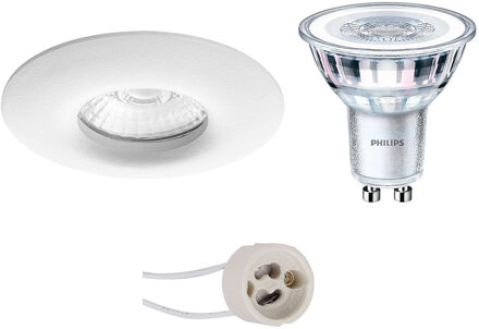 LED Spot Set - Pragmi Luno Pro - Waterdicht IP65 - GU10 Fitting - Inbouw Rond - Mat Wit - Ø82mm - Philips - CorePro 827