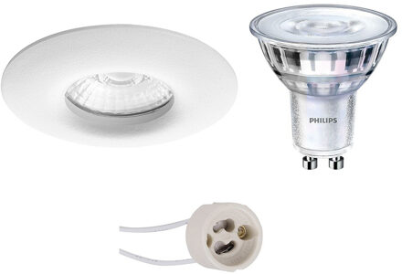 Led Spot Set - Pragmi Luno Pro - Waterdicht Ip65 - Gu10 Fitting - Inbouw Rond - Mat Wit - Ø82mm - Philips - Sceneswitch