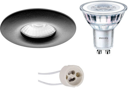 LED Spot Set - Pragmi Luno Pro - Waterdicht IP65 - GU10 Fitting - Inbouw Rond - Mat Zwart - Ø82mm - Philips - CorePro