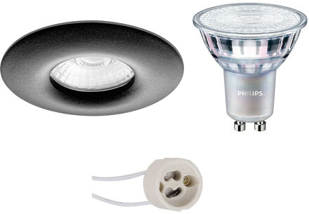 LED Spot Set - Pragmi Luno Pro - Waterdicht IP65 - GU10 Fitting - Inbouw Rond - Mat Zwart - Ø82mm - Philips - MASTER 927