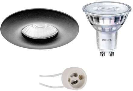 Led Spot Set - Pragmi Luno Pro - Waterdicht Ip65 - Gu10 Fitting - Inbouw Rond - Mat Zwart - Ø82mm - Philips