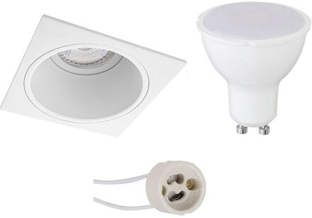 LED Spot Set - Pragmi Minko Pro - GU10 Fitting - Dimbaar - Inbouw Vierkant - Mat Wit - 6W - Helder/Koud Wit 6400K