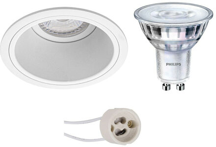 Led Spot Set - Pragmi Minko Pro - Gu10 Fitting - Inbouw Rond - Mat Wit - Verdiept - Ø90mm - Philips - Sceneswitch 827