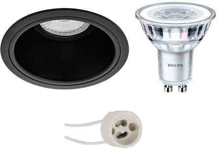 LED Spot Set - Pragmi Minko Pro - GU10 Fitting - Inbouw Rond - Mat Zwart - Verdiept - Ø90mm - Philips - CorePro 827 36D