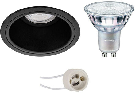 LED Spot Set - Pragmi Minko Pro - GU10 Fitting - Inbouw Rond - Mat Zwart - Verdiept - Ø90mm - Philips - MASTER 927 36D