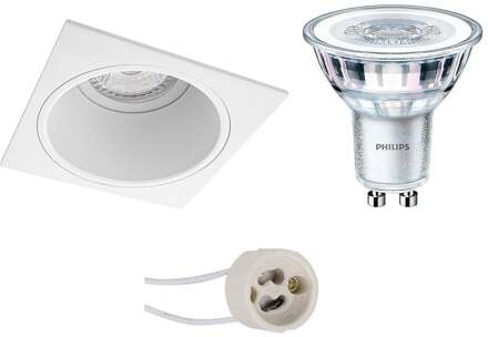 LED Spot Set - Pragmi Minko Pro - GU10 Fitting - Inbouw Vierkant - Mat Wit - Verdiept - 90mm - Philips - CorePro 827 36D