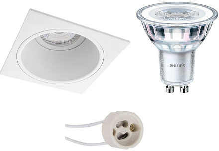 LED Spot Set - Pragmi Minko Pro - GU10 Fitting - Inbouw Vierkant - Mat Wit - Verdiept - 90mm - Philips - CorePro 827 36D