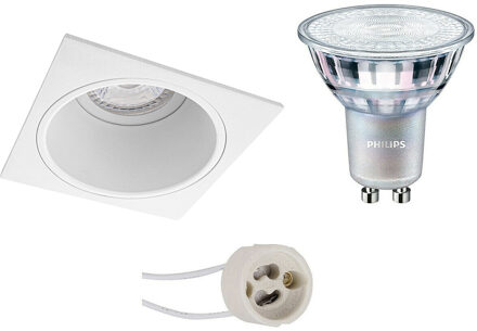 LED Spot Set - Pragmi Minko Pro - GU10 Fitting - Inbouw Vierkant - Mat Wit - Verdiept - 90mm - Philips - MASTER 927 36D