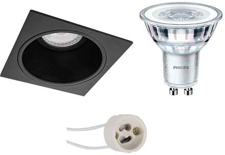 LED Spot Set - Pragmi Minko Pro - GU10 Fitting - Inbouw Vierkant - Mat Zwart - Verdiept - 90mm - Philips - CorePro 830