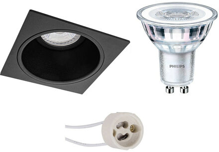 LED Spot Set - Pragmi Minko Pro - GU10 Fitting - Inbouw Vierkant - Mat Zwart - Verdiept - 90mm - Philips - CorePro 830
