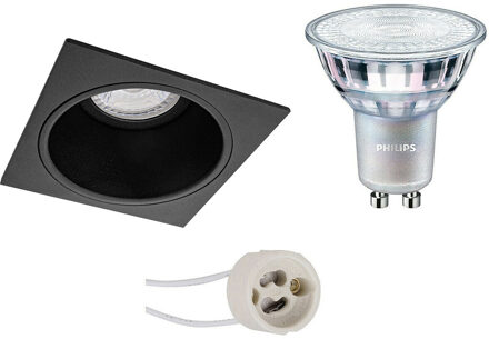 LED Spot Set - Pragmi Minko Pro - GU10 Fitting - Inbouw Vierkant - Mat Zwart - Verdiept - 90mm - Philips - MASTER 927