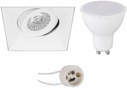 LED Spot Set - Pragmi Nivas Pro - GU10 Fitting - Dimbaar - Inbouw Vierkant - Mat Wit - 6W - Natuurlijk Wit 4200K